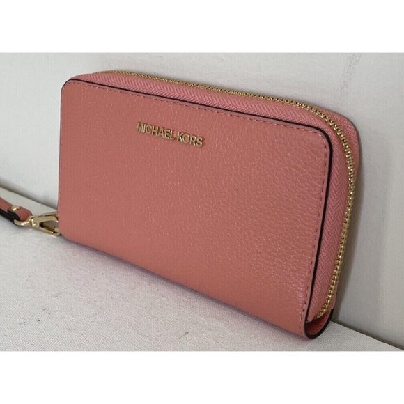 New Michael Kors Jet Set Travel Large Flat phone case Leather wallet Sherbert - Picture 2 of 4